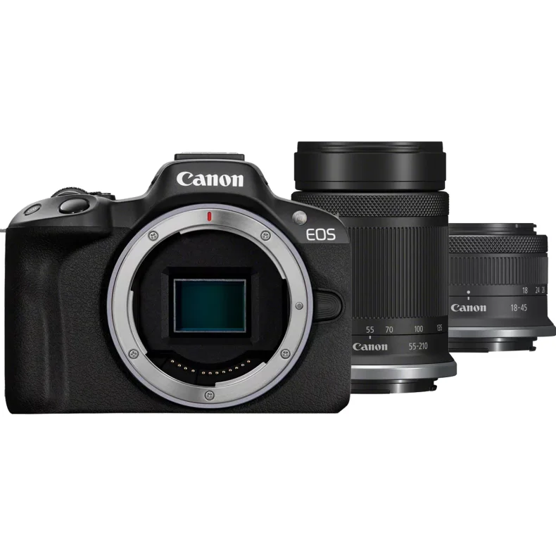 Canon EOS R50 Mirrorless Camera, Black + RF-S 18-45mm IS STM Lens + RF-S 55-210mm IS STM 